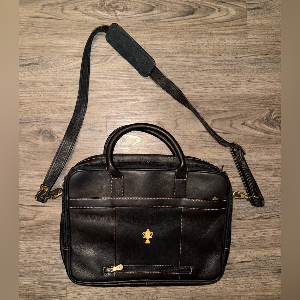Links & Kings Brown Leather Crown Laptop Briefcase Messenger Bag Black